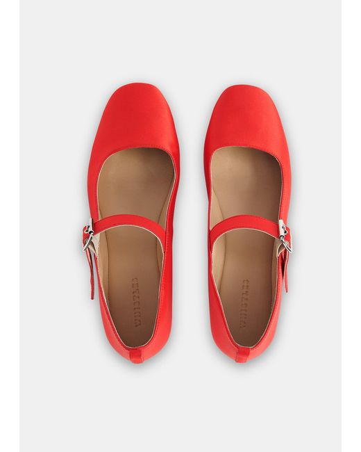 Whistles Red Elba Satin Ballet Pump