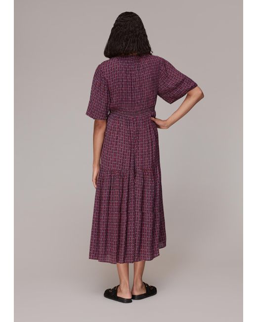 Whistles Purple Bella Twist Dot Midi Dress