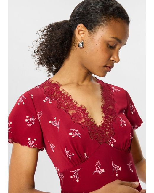 Whistles Red Petite Floral Lace Trim Midi Dress