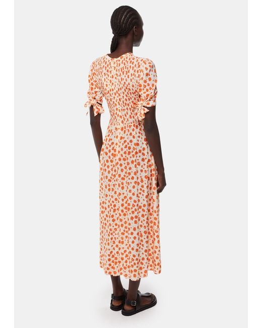 Whistles Multicolor Spot Shirred Midi Dress