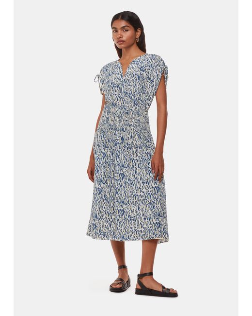 Whistles Blue Petite Flaming Leopard Print Dress