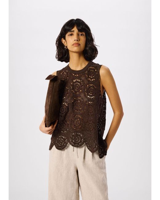 Whistles Brown Circle Crochet Tank