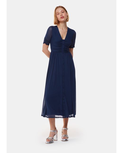 Whistles Blue Anneliese Button Mesh Dress