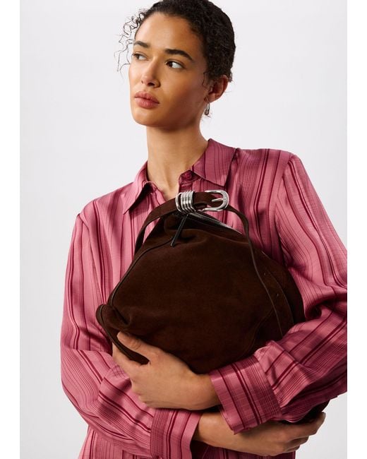 Whistles Brown Ring Detail Suede Shoulder Bag