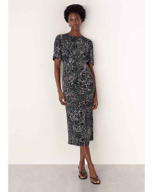 Whistles Multicolor Crackle Print Twist Midi Dress
