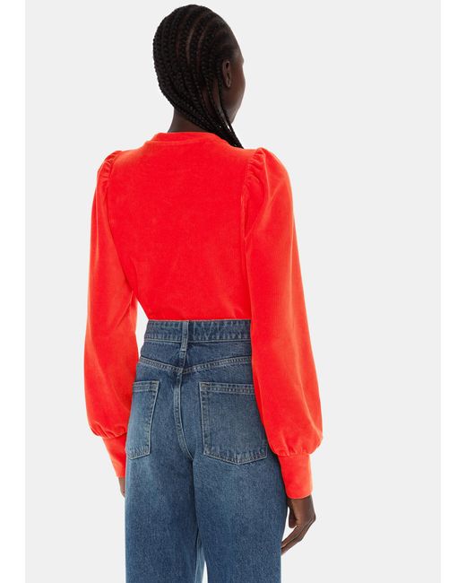 Whistles Red Puff Sleeve Cord Top