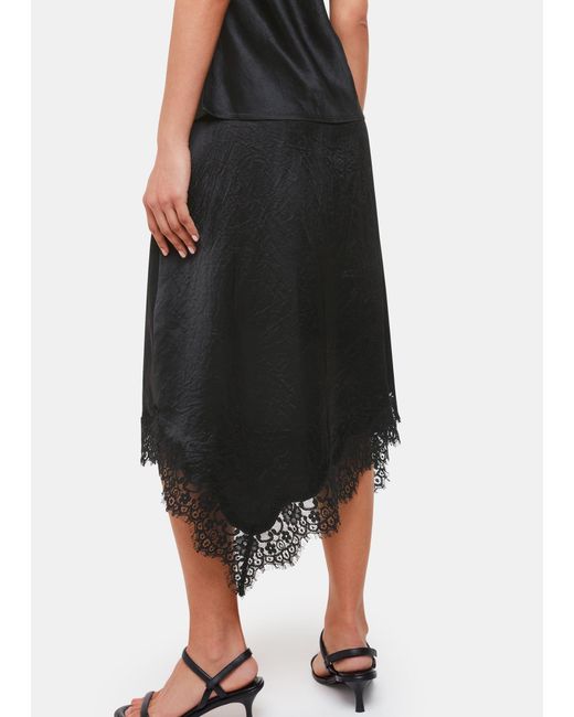 Whistles Black Lace Trim Midi Skirt