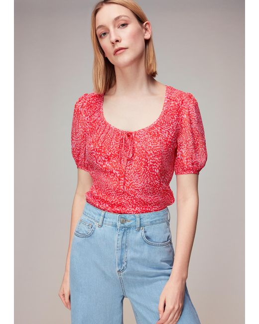 Whistles Red Diagonal Leopard Top