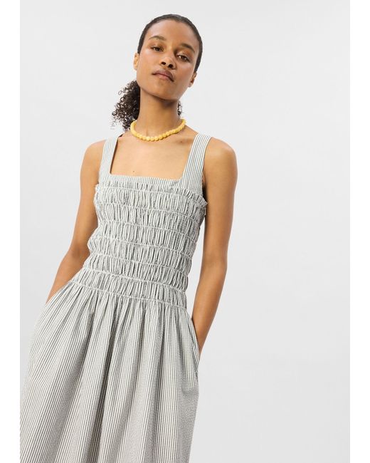 Whistles Gray Seersucker Ruched Bodice Dress