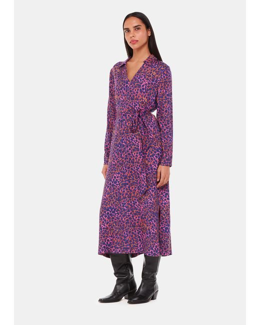 Whistles Purple Mottled Leopard Midi Dress