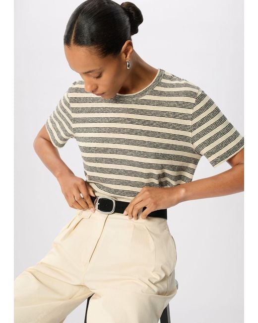 Whistles Natural Stripe Linen T-Shirt