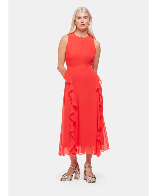 Whistles Red Petite Nellie Frill Detail Midi Dress