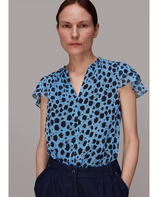 Whistles Blue Brushed Dalmatian Blouse