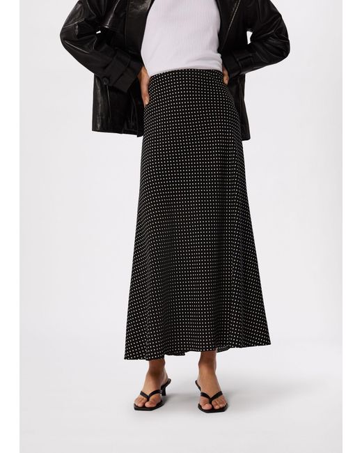 Whistles Black Mini Spot Fit And Flare Midi Skirt