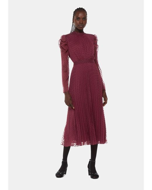 Whistles Red Dobby Velvet Celia Dress