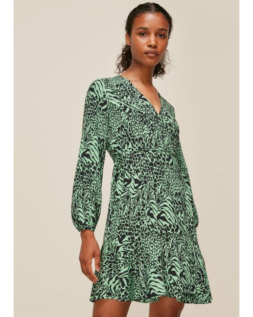 Whistles Synthetic Zebra Print Wrap Dress in Green | Lyst