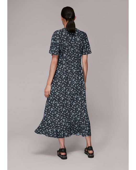 Whistles Blue Daisy Spot Print Midi Dress