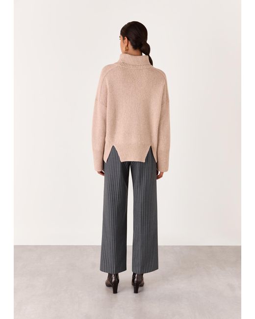 Whistles Natural Isla Pinstripe Wool Trouser