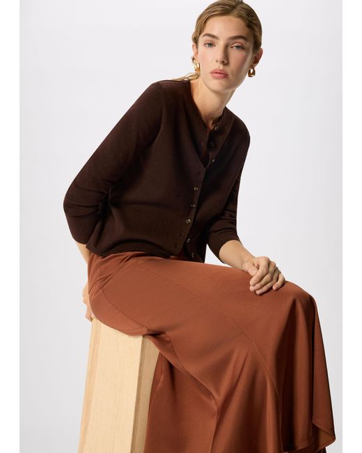 Whistles Brown Panel Waist Satin Midi Skirt