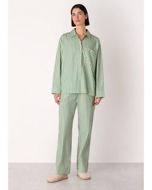 Whistles Green Cotton Stripe Pyjama Shirt