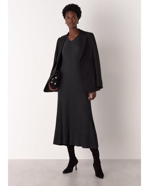 Whistles Black V Neck Cable Ribbed Knit Dress