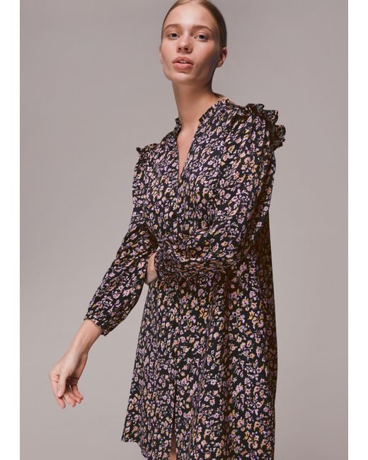 Whistles Gray Trailing Floral Frill Dress