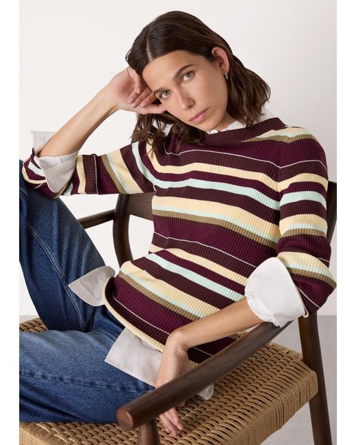 Whistles Blue Multi Stripe Crew Neck Knit