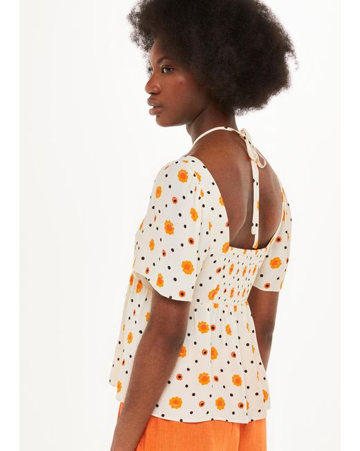 Whistles Multicolor Flower Diamond Tie Detail Top