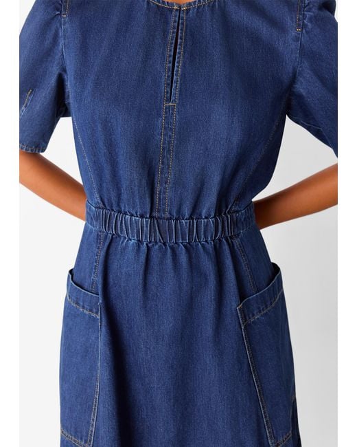 Whistles Blue Petite Midi Short Sleeve Dress