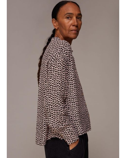 Whistles Brown Abstract Heart Print Top