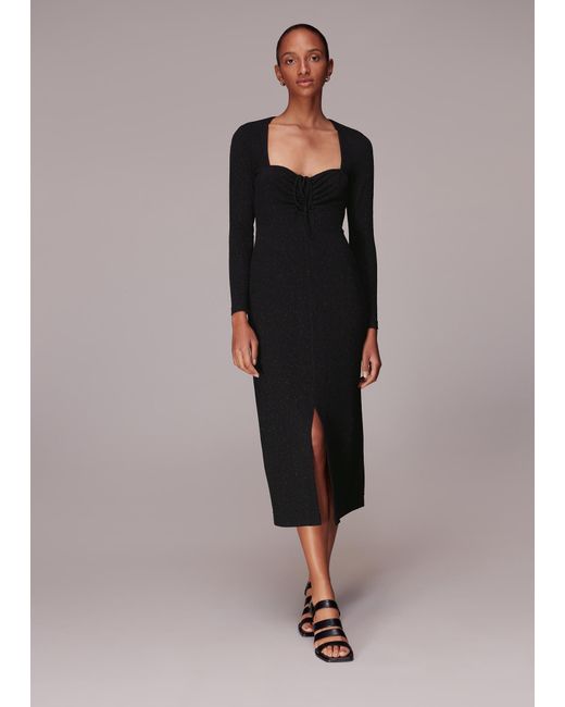 Whistles Black Jersey Sparkle Tie Midi Dress