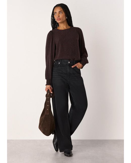 Whistles Black Leopard Shirred Cuff Blouse