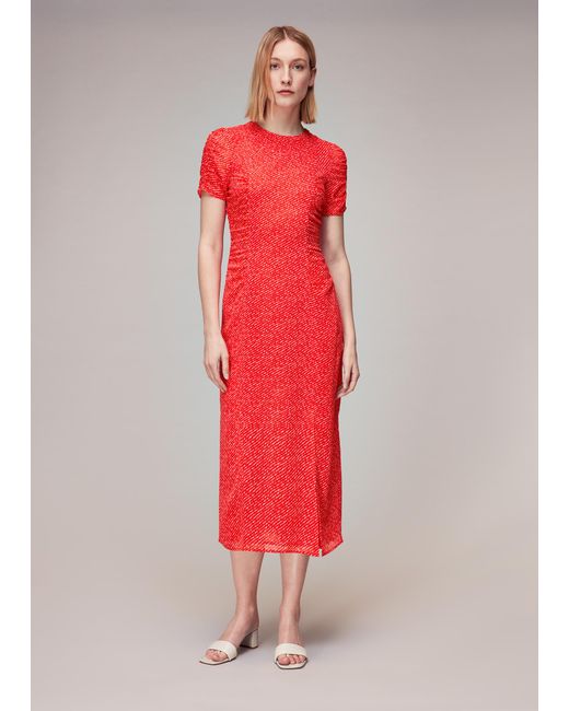 Whistles Red Diagonal Fleck Dobby Dress