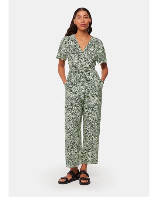 Whistles Green Diagonal Leopard Jumpsuit