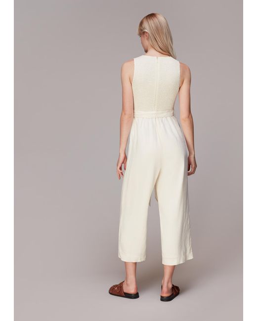Whistles White Shirred Linen Jumpsuit