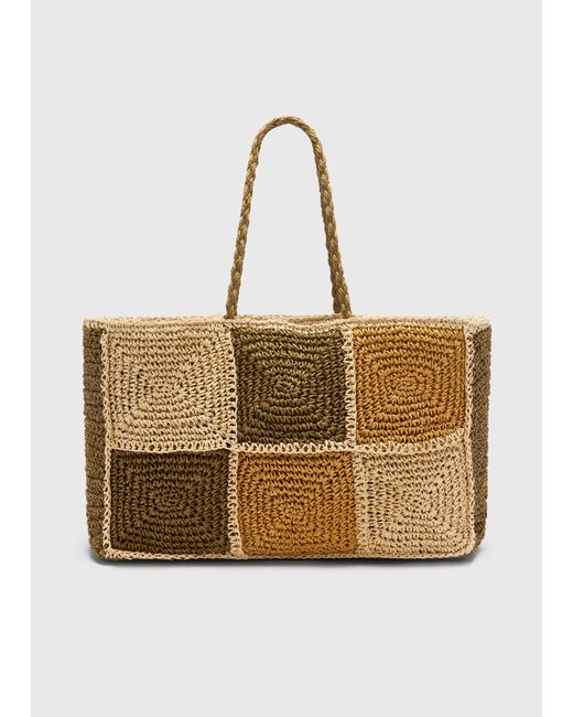 Whistles Natural Patchwork Straw Tote Bag