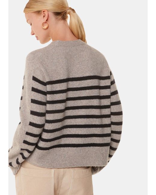 Whistles Gray Wool Mix Stripe Contrast Knit