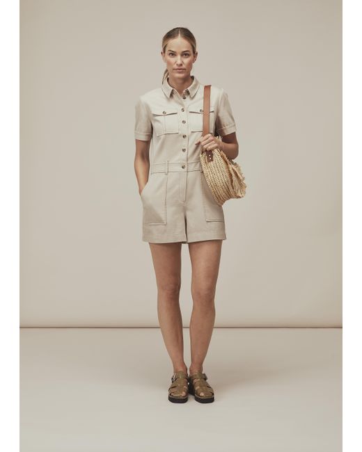 Whistles Natural Leith Utility Twill Playsuit
