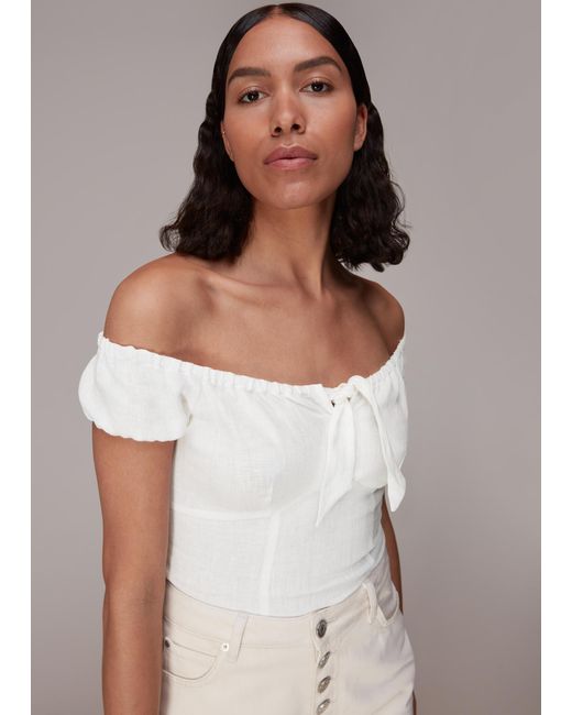Whistles White Off Shoulder Tie Front Top