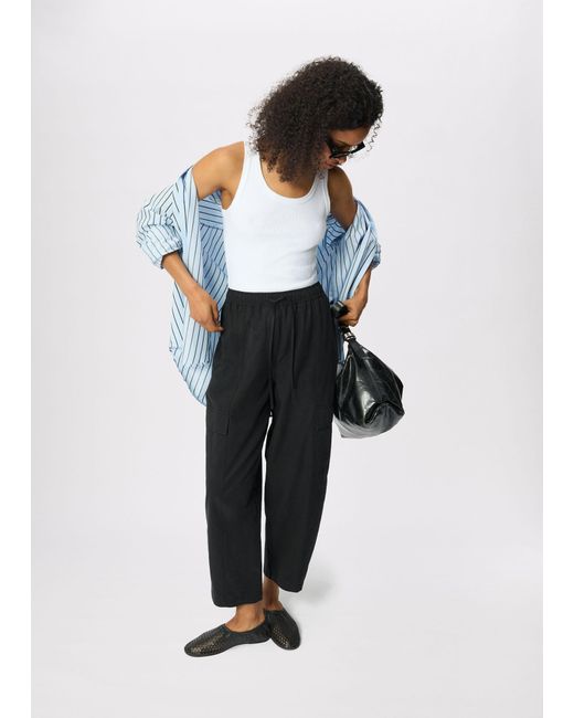 Whistles Black Utility Cotton Barrel Trouser