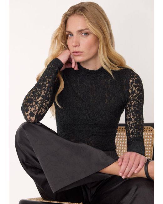 Whistles Black Lace Detail High Neck Top