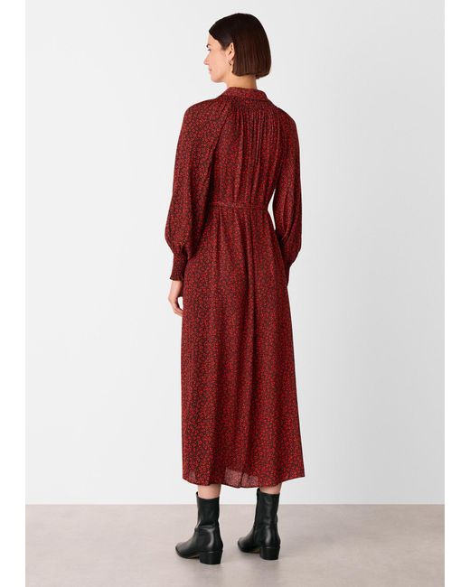 Whistles Red Pansy Dot Shirt Dress