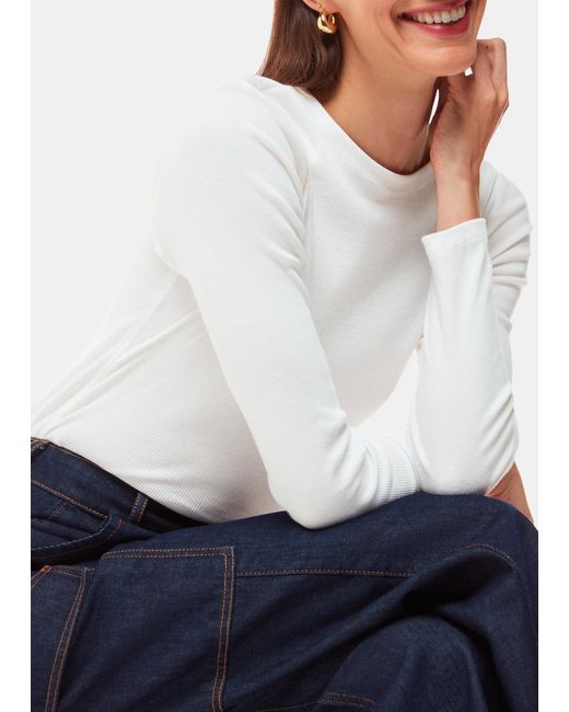 Whistles White High Neck Long Sleeve Rib Top
