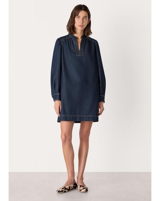 Whistles Blue Long Sleeve Shift Mini Dress