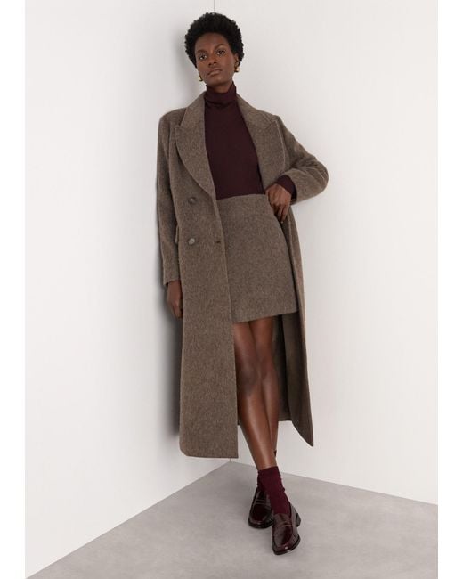 Whistles Brown Maxi Double Breasted Wool Coat