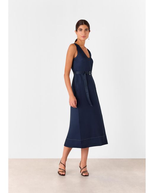 Whistles Blue Karina Sleeveless Midi Dress