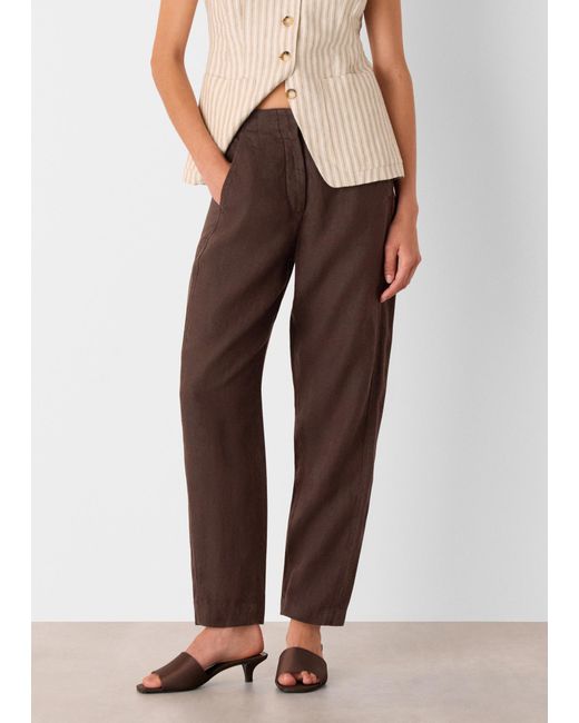 Whistles Brown Linen Barrel Trouser