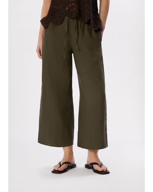 Whistles Green Elasticated Linen Crop Trouser