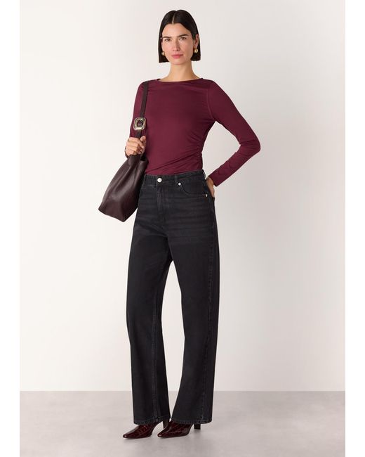 Whistles Red Ruched Side Long Sleeve Top