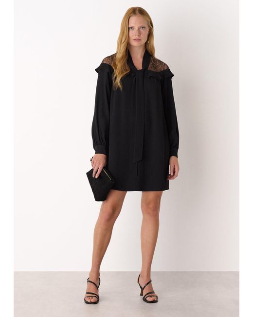 Whistles Black Lace Detail Crepe Mini Dress